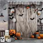 Halloweeni du&scaron;ikardin Must nahkhiir Halloweeni hirmutava mustriga du&scaron;ikardin &Otilde;udne nahkhiir Vannitoa kardin Vannitoa sisustus konksudega 90x180cm-35x70in