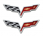 Paarikomplekt C6 Corvette Embleemid 2005-2013 Esiosa Kapott Tagumine Ristilipp M&auml;rk Kleebis Asendus Corvette Kroom Punane Must must