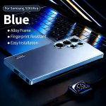 Luksuslik Samsung Galaxy S26 S25 S24 S23 S22 S21 Ultra jaoks &Uuml;mbris Metallist Magnetiline T&auml;ielik Kaameraobjektiivi Kaitsekate Alumiiniumisulam &Uuml;li&otilde;huke Kate For Samsung S25 Plus sinine