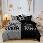 3 tk Paarikese Kuninga ja Kuninganna Prinditud Tekikoti Komplekt, Romantiline S&uuml;damekujuline Krooni Disain, Roosa Must Kontrast Magususe ja Elegantsuse jaoks EU Single-135x200cm&set