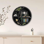 Stiilne puidust riiul moodsa kodu sisustamiseks Round Moon black