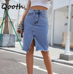 Qoothi ​​naiste vabaaja teksap&uuml;kste pliiatsseelik Ins Cool Girl Midi l&otilde;hestatud puuseelik QT2271 XS sinine