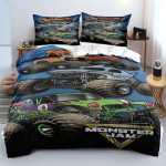 M-Monster Jam Veoauto Voodipesukomplekt 3D Prinditud M-Monster Tekikott Padjap&uuml;&uuml;r &Uuml;heinimese T&auml;iskasvanu Kahekohaline Kuninglik Suurus Magamistoa Kaunistuseks AU Single(140*210cm)3pcs