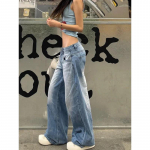 Naiste Ameerika Vintage Y2k Jaapani Harajuku Streetwear Kottis Madala V&ouml;&ouml;kohaga Denim P&uuml;ksid Pikad P&uuml;ksid 2000ndate Esteetika Jean Kpop Punk L sinine