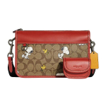 Coach X Peanuts Snoopy Heritage 25 Monogramm Joonisfilmitr&uuml;kiga Kaetud L&otilde;uend ja Vasikanahast &Otilde;lakott Naiste &Otilde;lakott Pruun Punane CE709-QBE7V Basic Set (Bag+Dust Bag)