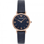 Emporio Armani Gianni T-Bar Sinine Tume Sinine Nahast Naiste Kvartsikell AR11424 sinine