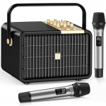 320W tippv&otilde;imsusega karaokemasin rikkaliku s&uuml;gava bassiga, Bluetooth-laulmise PA-k&otilde;laris&uuml;steem bassi/k&otilde;rgete helide reguleerimisega, 2 UHF-traadita mikrofoniga must