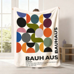 Bauhaus Geomeetriline N&auml;itus Tekk, Pehme Mugav Flanellitekk Diivanile Diivanvoodile, Kesk-sajandi Moodsa Kunsti Armastaja Kingitus 150x130cm