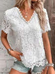 Elegantne Naiste Suvine Retro Pitsist Lapit&ouml;&ouml; L&uuml;hikeste Varrukatega T-s&auml;rk &Uuml;hev&auml;rviline V-kaelusega Lai Pullover Top Daami Mood Streetwear XL