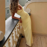 Kevadised uued naister&otilde;ivad, Euroopa ja Ameerika kleidid, Kitsa l&otilde;ikega elegantne &uuml;hev&auml;rviline Prantsuse puusaseelik pikk kleit XL kollane