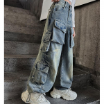 T&uuml;drukute Kevad-S&uuml;gis Suurte Taskutega T&ouml;&ouml;p&uuml;ksid Street Dance'i Esitlusriided Denim P&uuml;ksid 120 sinine