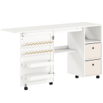 Kokkupandav &otilde;mbluslaud 6 rattaga, 18 pulka, 2 sahtlit ja 3 sektsiooni, valge 146.4 x 40 x 77.5 cm