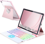 Galaxy Tab A9+ klaviatuurikate: P&ouml;&ouml;rlev taustvalgustusega nahkkate, &uuml;hildub Samsung A1 11-tollise tahvelarvutiga. Galaxy Tab S9/S9 FE/S10 FE/S10 Lite 11-inch white