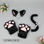 K&auml;sitsi valmistatud kassi k&otilde;rvadega peav&otilde;ru komplekt k&auml;paga kinnaste ja sabaga Laste kost&uuml;&uuml;m Peo loom Roolim&auml;ng Furry Cat Costume B Style 3-Piece Set - Black black