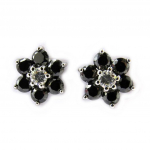 Les Tr&eacute;sors De Lily [M1743] - Boucles argent 'Fleurs de Cristal' noir must