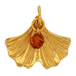 Les Tr&eacute;sors De Lily [Q7137] - K&auml;sit&ouml;&ouml;na valmistatud h&otilde;bedast ripats 'Ginkgo Biloba' kuldne merevaik - 18x15 mm oranž