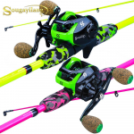 SOUGAYILANG kaasaskantavad reisi&otilde;ngekombinatsioonid, 5 sektsiooniga viskeridv 12+1BB s&ouml;&ouml;darulliga 5.5FT Rod&Reel Left Hand kollane