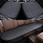 SEAMETAL Autoistmekatete komplekt Nahast autoistmekaitse PU auto salongiistmed istmed padi Matid toolid vaipkatted autotarvikud 3PCS(2 front +1 rear ) must/valge