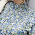 Elegantsed naiste suvised pluusid pikkade varrukatega &scaron;ifoonist volangid lillemustriga armsad naiste topid naiste s&auml;rk pluus chemise femme blusas S sinine