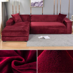Sametine diivani kate Elastne paks L-kujuline nurgadiivani kate elutuppa 1/2/3/4 istekohaga veniv kate diivandiivani tugitoolile 4 Seater 230-300cm veinipunane v&auml;rv