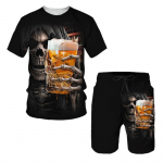 Skull Print Suurem&otilde;&otilde;tmelised meeste T-s&auml;rgid Komplektid Meeste dressid Topid L&uuml;hikesed p&uuml;ksid High Street 2 tk Spordi ja vaba aja suvine meeste &uuml;likond 5XL