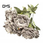 1 kimp pulmatarvikud Kunstlik roosi peen t&ouml;&ouml;tlus Suurep&auml;rane 9 peaga kunstroosi kimp hall