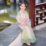 T&uuml;druk Hanfu iidne kost&uuml;&uuml;m lapsed Hiina stiilis v&auml;ikese t&uuml;druku kleit Tang kleit printsessi seelik rahvariided lapsed S roosa