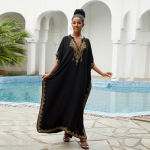 EDOLYNSA 2024 Bohemian Black V kaelusega bikiinide katted, pikk tuunika, seksikas kaftankleit naiste suures suuruses rannar&otilde;ivad, ujumiskost&uuml;&uuml;m, kate Q1545 One size must