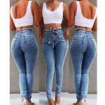 Naiste Bandage Denim Plus Size Teksad Femme Pencil P&uuml;ksid Skinny High Waist Teksad M helesinine v&auml;rv