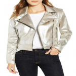 Noora naiste metallik helekuldne lambanahast nahktagi , Western Style Sparkle Party nahktagi , Motor Biker nahkjakk XXL