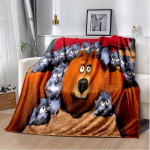 3D Grizzy ja Lemmingsi multikate tekk, pehme tekk koju Magamistoa voodi diivan Pikniku reisikontori kattetekk lastele 130cm x 150cm