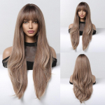 Pikakihilised s&uuml;nteetilised parukad naistele Pruun tumeblondid Ombre laineline parukas tukkidega K&otilde;rge temperatuuriga igap&auml;evane Cosplay moodne juuste parukas