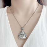Isiksus h&otilde;bedane 925 ketiga kaelakee naistele Ehted Retro Maitreya Buddha ripats Naiste amulett Suure k&otilde;huga Buddha kaelakee gray