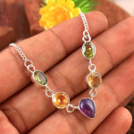 Amet&uuml;st Tsitriin Peridoot Kalliskivi 100% 925 Sterling Silver K&auml;sitsi valmistatud ehted Naiste kaelakee h&otilde;be