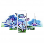 5 paneeli sinine orhideelillede karkass L&otilde;uend maalimine Seinakunst Abstraktsed dekoratiivsed moodulpildid elutuppa Magamistoa jaoks raamita 20x35cm*2 20x45cm*2 20x55cm*1