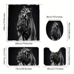 4 tk Luksuslikud Black White Tiger du&scaron;ikardinate komplektid veekindlad vannitoa jaoks Libisemiskindlad Vannitoa vaibad kaas WC kate vannimatt Vannitoa komplekt 4Pcs