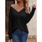 S&uuml;gis Y2K T-s&auml;rk Vintage V-kaelusega T-s&auml;rgid Naiste vabaaja pikkade varrukatega topid Lahtine Ts&auml;rk T&auml;navar&otilde;ivad Riided Pullover Blusas 29549 S must