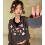 Y2k Grunge Crop Hoodies Naiste Korea Kpop Star Print Kapuutsiga dressipluus &Otilde;huke s&uuml;gisene t&auml;navariietus S hall v&auml;rv