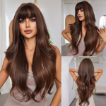 ALAN EATON Long Wavy Brown Ombre Tumepruunid s&uuml;nteetilised juukseparukad tukkidega Pikad naiste Darty Parukad Daily Cosplay Parukas Kuumakindlad Fiber Parukad