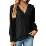 JKASHDK naistemood vabaaja suve kevade &uuml;hev&auml;rvilise tr&uuml;kiga V-kaelusega pulloverid ja pikad varrukad S must