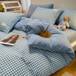 P&otilde;hjala stiilis Jaapani stiilis tr&uuml;kita ruuduline neljaosaline voodilina ja tekikott pestud puuvillast harjatud kolmeosaline komplekt 2.0m bed sheet 4pcs