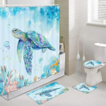 Merikilpkonna du&scaron;ikardinakomplektid Veekindlad Nautical Ocean Vintage Animal Vannituba Vannikardinad Vannimatid Vaip WC kaane kate W200xH180cm