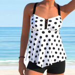 Naiste p&auml;itsed, mustvalgete t&auml;ppidega, bikiinidega ujumistrikoo S valge