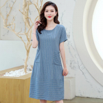 Suvine triibuline midikleit naiste vabaaja vabade l&uuml;hikeste varrukatega suures suuruses kleidid taskutega suveriided XL