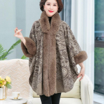 Ema talvine uues stiilis salljakk avara keskealiste ja eakate naiste sooja kapuutsiga One Size pruun