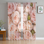 Roosa roos Romantiline Luksuslik t&uuml;llkardinad Moodne elutuba K&ouml;&ouml;k Sifoonkardin Magamistuba L&auml;bipaistev Valance kardin 135W x 274H(cm)