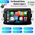 Autoraadio 2 DIN Android GPS Renault Dacia Duster Logan 2 Sandero Lodgy Lada Xray Captur Dokker Wireless CarPlay Auto Autoraadio jaoks 7 Inch,2+32GB