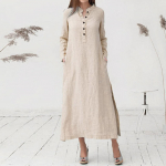 Naiste vabaaja &uuml;hev&auml;rviline avara pikkade varrukatega suur puuvillane linane retrokleit L khaki