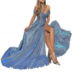 Naiste &otilde;htukleit Madal &otilde;lgade l&otilde;ikega l&auml;ikiv litrid liibuv k&otilde;rge v&ouml;&ouml;koht, l&otilde;hestatud &auml;&auml;ris A-line suur kiik, p&otilde;randa pikkus, satiin balli&otilde;htu pulmapidu 2XL sinine