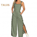 Naiste varrukateta laia s&auml;&auml;rega kombinesoon k&uuml;ljetaskute ja n&ouml;&ouml;pidega, &uuml;hev&auml;rviline vaba sirge s&auml;&auml;rega naiste ja t&uuml;drukute suvekomplekt 2XL must